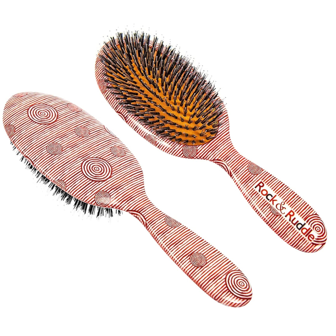 Rock & Ruddle haarborstel met rood patroon en haarborstels.