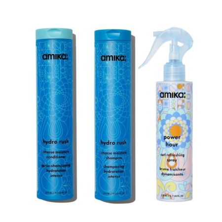 Amika Hydro Rush Set Shampoo Conditioner & Curl Refreshing Spray