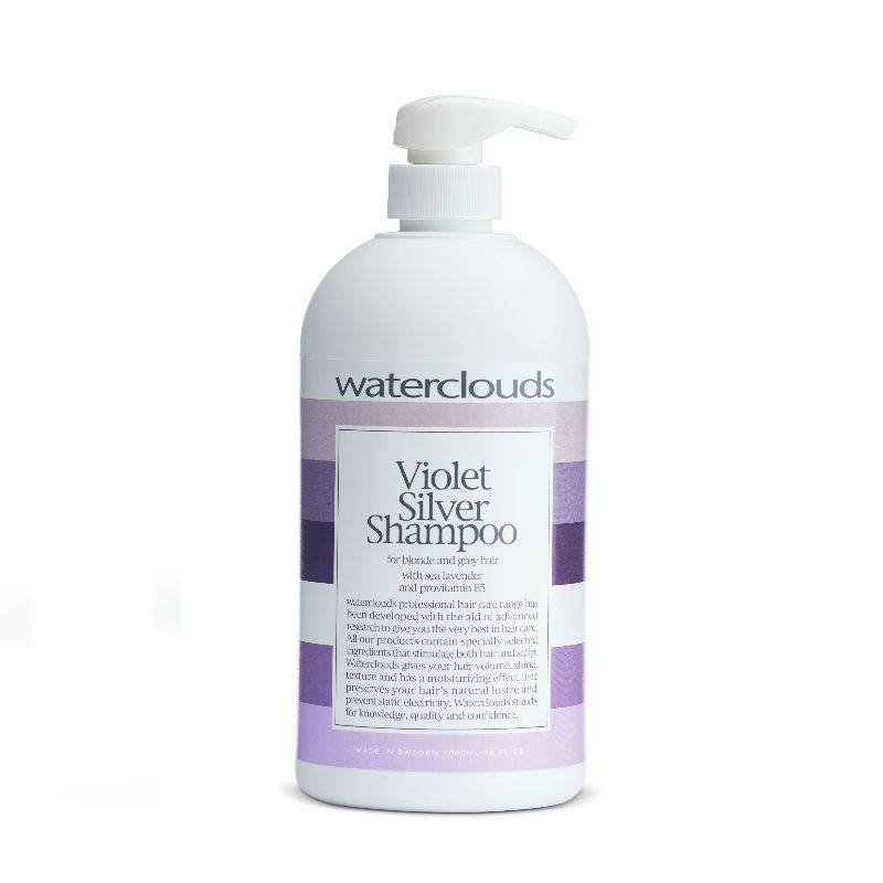 Waterclouds Violet Silver Shampoo-1000 ml met pomp - Zilvershampoo vrouwen - Voor Grijs haar - 1000 ml met pomp